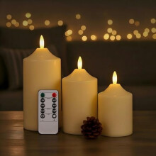 Bougies piliers en cire rouge à LED, lot de 3 – 7,6 x 10,2 cm, 7,6 x 12,7 cm, 7,6 x 15,2 cm