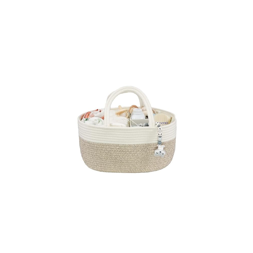 Baby Diaper Caddy Organizer Portable Rope Basket White Brown