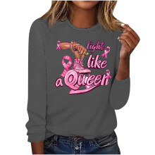 Top gris de manga larga para mujer, cuello redondo, poliéster, estampado gráfico, talla XXL.