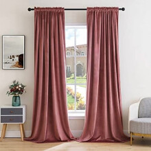 Dusty Rose Pink Velvet Thermal Blackout Curtains, 72" Long, Rod Pocket, Set of 2, Compatible with Standard Rods