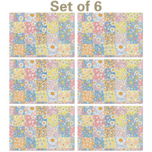 Set di 6 tovagliette estive in lino con stampa floreale Pioneer Flower, lavabili, antiscivolo e resistenti al calore, per la cucina, 30x45 cm.