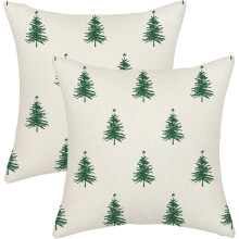 Kerstkussenhoezen 16x16 inch met boommotief in wit en