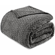 Fleece Queen Size Blanket for Bed, 90x90 Inches Soft Cozy Jacquard Flannel Blankets, Lightweight Fuzzy Plush Warm for Winter, Dark Grey