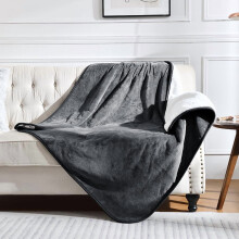 Waterproof Reversible Pet Blanket for Bed/Couch/Sofa – Pee-Proof Sherpa Fleece, Dark Grey, 60x80"
