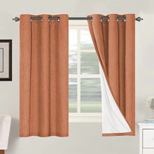 100% Blackout Thermal Insulated Linen Curtains, Heat & Light Blocking, 2 Panels, Orange, 42x63 Inch