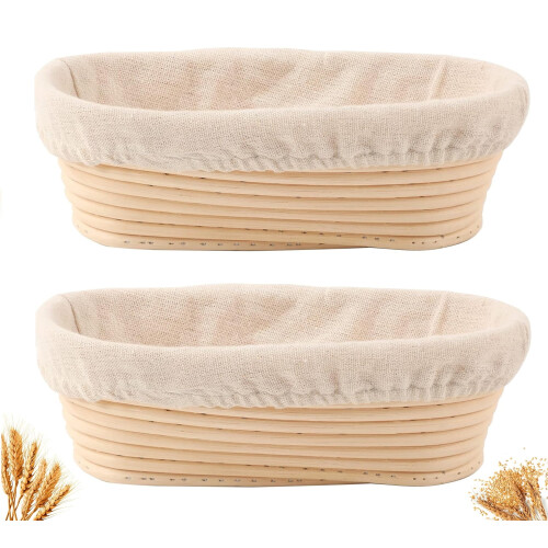 Juego de 2 cestas ovaladas para fermentar pan, 25 cm