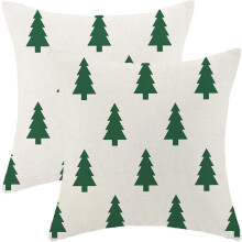 Capas de Almofada de Natal 45x45cm, Linho, Branco e Verde Sálvia