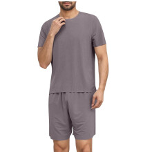 Men's Round Neck Solid Sports Slim Elastic Waistband Short Sleeve Round-Neck Blouses Shirts Sets