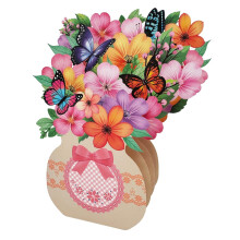 Cartão de felicitações 3D com flor e borboleta, enfeite dobrável