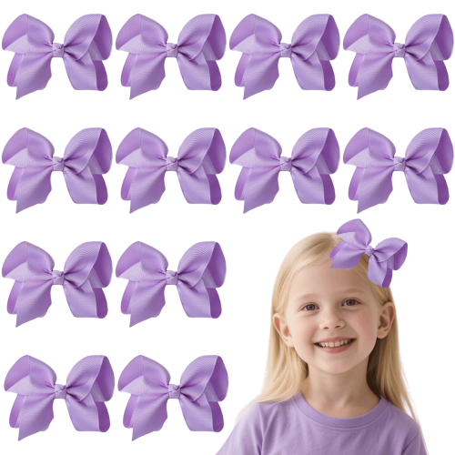 Conjunto de 12 laços de cabelo roxos de 11,5 cm (4,5 polegadas) para meninas, ideais para penteados diários, festas e escola. Perfeitos para