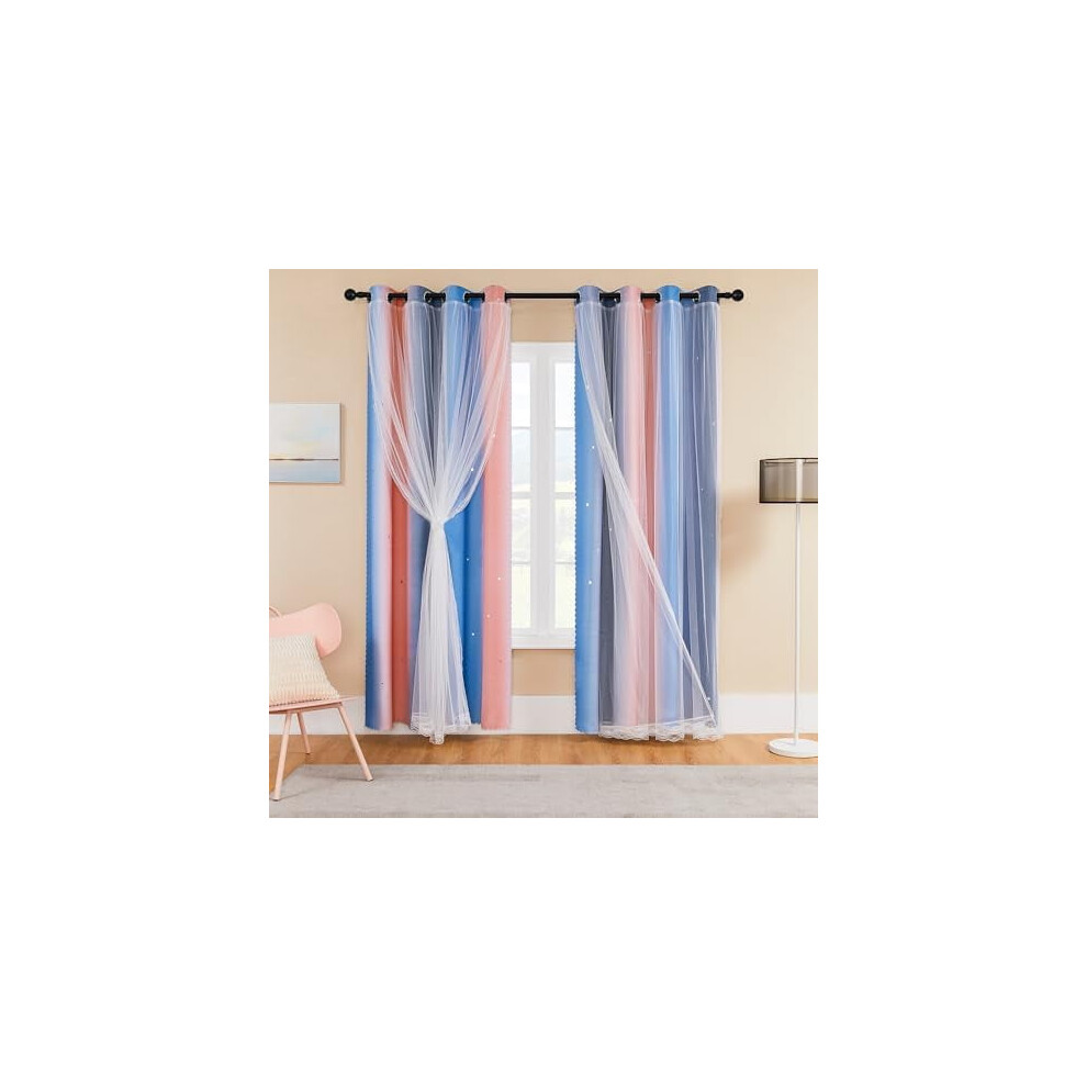 Rainbow Star Blackout Curtains 2 Panels 34" W