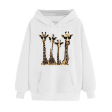 Hoodies med hjärtmönster för kvinnor, rund hals, alla hjärtans dag-tröja, vit, XL