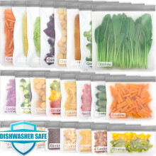 Bolsas reutilizables para almacenar alimentos – Paquete de 24 (8 galones, 8 sándwiches, 8 refrigerios), aptas para lavavajillas y congelador,