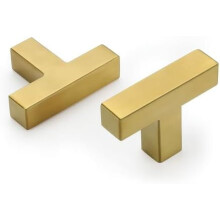 Brushed Brass Cabinet Knobs & Drawer Pulls – LSJ12GD, Modern Gold, Square, Single Hole, 15-Pack, Compatible with Standard Cabinets