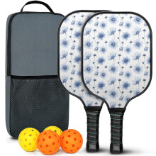 Pickleball Paddles Set with Floral Fiberglass Rackets, 2 Balls & Bag – Compatible with Indoor/Outdoor Play