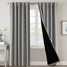 100% Blackout Curtains with Black Liner, Thermal Insulated, Back Tab/Rod Pocket, 2 Panels, 42x84", Dove Grey