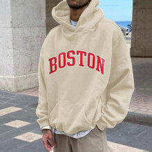 Herrlångärmade Boston-tröjor, överdimensionerade lättvikts-tröjor, casual, huvtröja med tryck, casual toppar, casual hoodies, S-3XL