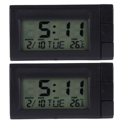 Ceas auto digital cu LED, negru, ABS, 2 buc.