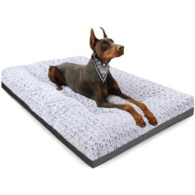 Deluxe vaskbar XL hundesengmatte, 106 cm komfortabel, fluffy hundeburmatte, sklisikker for hunder opptil 40 kg, 106 x 61 cm, grå