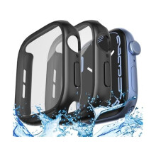 2-pack, 2-i-1-vattentätt fodral för Apple Watch, 44 mm med inbyggt härdat glas och PC-stötfångare – kompatibel med serie 4/5/6/SE/SE, 2:a