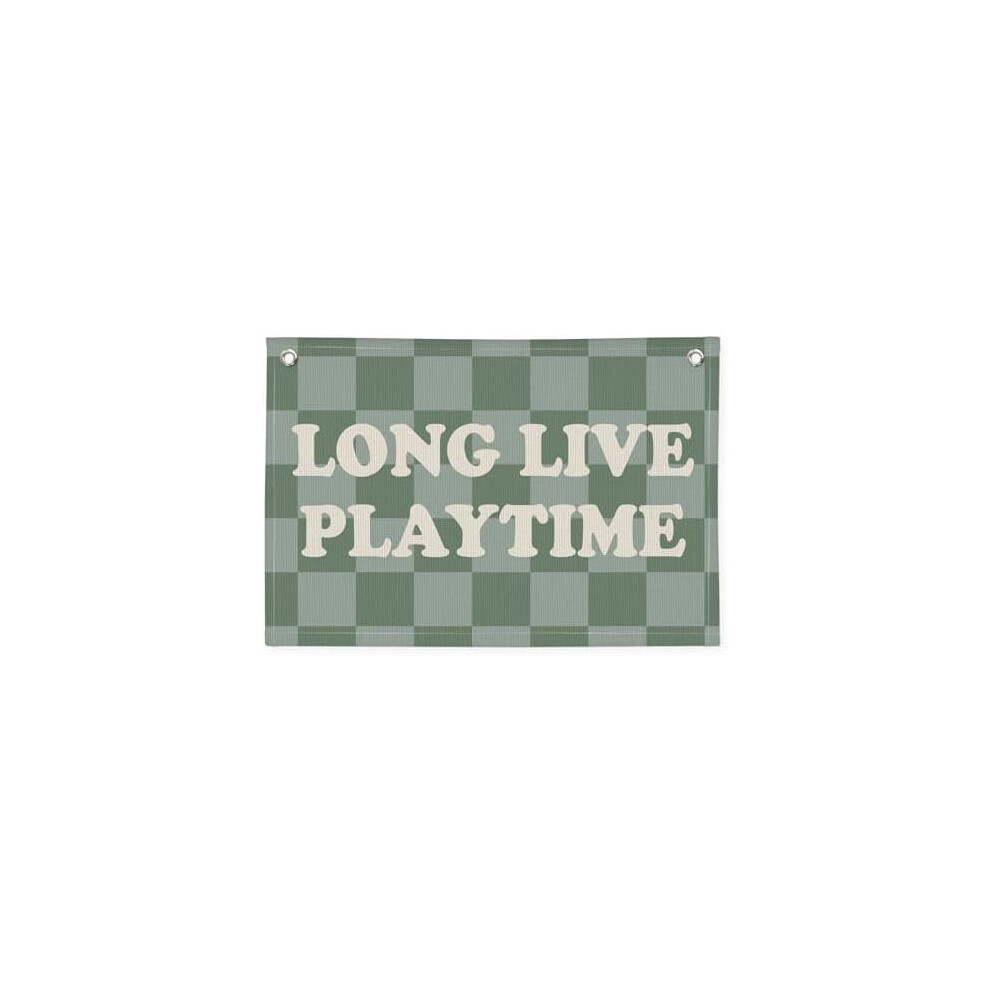 Long Live Playtime Banner – Sage & Canvas Wall Hanging For Boy's Nursery, Playroom, Toddler Room (26X19") Green/Blue