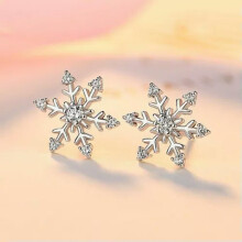 Pendientes de plata 925 con forma de copo de nieve y circonitas cúbicas, ideales para bodas (un par)