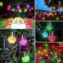Solar Pendant Light with Crackle Glass and Rattan, Warm