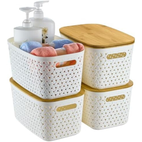 Plastförvaringsbehållare med bambulock 4-pack 11,9x7,7x6,3
