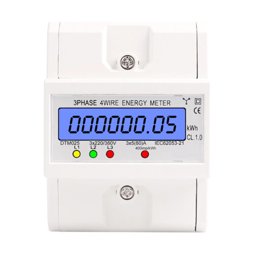 Ηλεκτρικός μετρητής kWh 5-80A220/380V4-Wire με οθόνη LCD και βάση στήριξης σε ράγα DIN