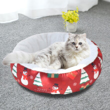 Julbädd för katter med fluffig matta, avtagbart, slutet bo för katter, tvättbar och varm, röd