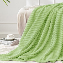 Fleece Blanket Twin Size – 3D Ribbed Jacquard Soft Warm Throw Blanket (Sage Green, 60x80")