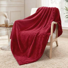Extra Large Fleece Throw Blanket, Super Soft & Warm, Waffle Textured, Cozy Fuzzy Lightweight (Deep Red, 50x70")