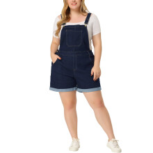 Salopette corta taglie forti da donna, tuta intera con orlo arrotolato e tasche, in denim, taglia 5X, blu scuro