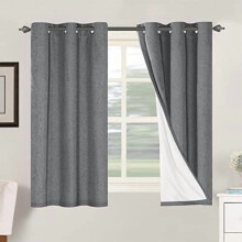 100% Blackout Linen Curtains with White Thermal Liner, Grommet Top, 2 Panels (42x54", Grey) – Compatible with Standard Rods