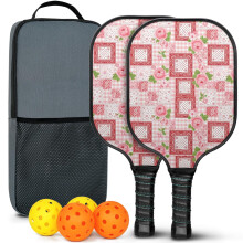 Sæt med blomstermotiver af glasfiber pickleball-padler (2 stk. med 2 kugler)