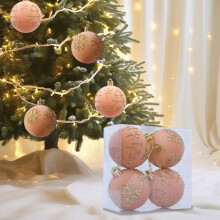 Christmas Balls Ornaments Flocked Set 4 Pieces Orange