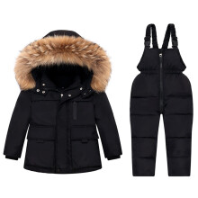 Toddler Ski Suit for Boys & Girls – Waterproof Winter Down Jacket, Warm Thickened Outdoor Jumpsuit Set, Black, 5-6 Years