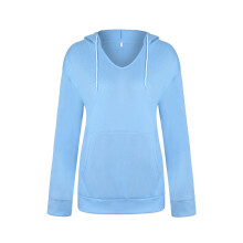 Hoodies Sweatshirt för kvinnor Långärmad tunika Casual V-ringad pullover toppar med fickor och dragsko flicktröja flicktröja blå S
