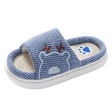Pantuflas de lino con estampado de ciervos para toda la familia, color azul marino, talla 10