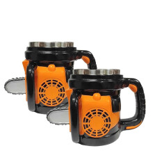 Kettensägen-Kaffeebecher aus Kunstharz und Edelstahl, 2er-Pack
