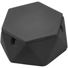 Concrete Ashtray with Lid, Stainless Steel & Cement, Smokeless Windproof for Indoor/Outdoor – Dark Grey, Small