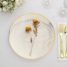 Assiettes jetables rondes BalsaCircle 25 cm blanches avec détails dorés