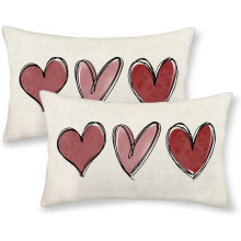Obliečky na vankúše na Valentína s červeným srdcom, ľanové, 12x20, sada 2 kusov
