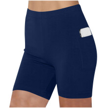 Naisten jooga- ja fitness-shortsit, puuvillaiset biker-shortsit taskuilla, laivastonsininen M
