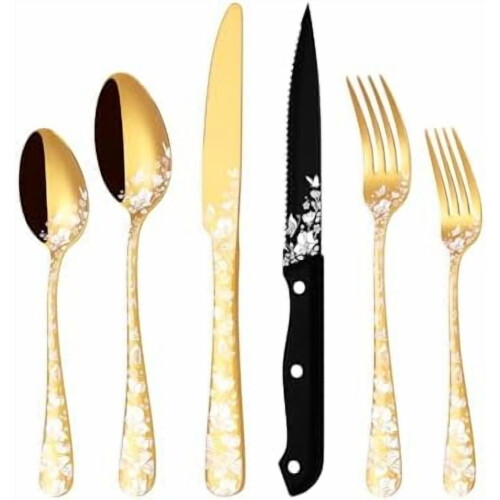 Gold Stainless Steel Flatware Set for 4 People 24-Piece