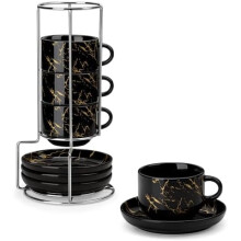 225 g espressokopper i porcelæn med underkopper og metal