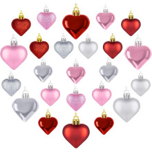 36pcs Valentine's Day Heart Ornaments - Classic Red, Pink, Silver Hanging Baubles for Tree, Wedding, Party & Home Decor