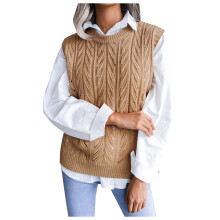 KDFJPTH Women's Knit Sweater Color Block Pullover Sleeveless Sweater Vests Knitwear Solid Print Khaki M