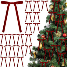 EASTIN 24Pcs Beige Velvet Christmas Bows (5x7", 3/8" wide) for Tree, Home, Outdoor, Indoor – Rustic Vintage Gift Bows