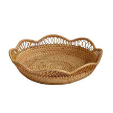 Rattan Bread Basket, Round Fruit Baskets, Wicker Storage Bowls, Natural Woven Serving Basket Bowls, Decorative Baskets for Kitchen Counter Organizing